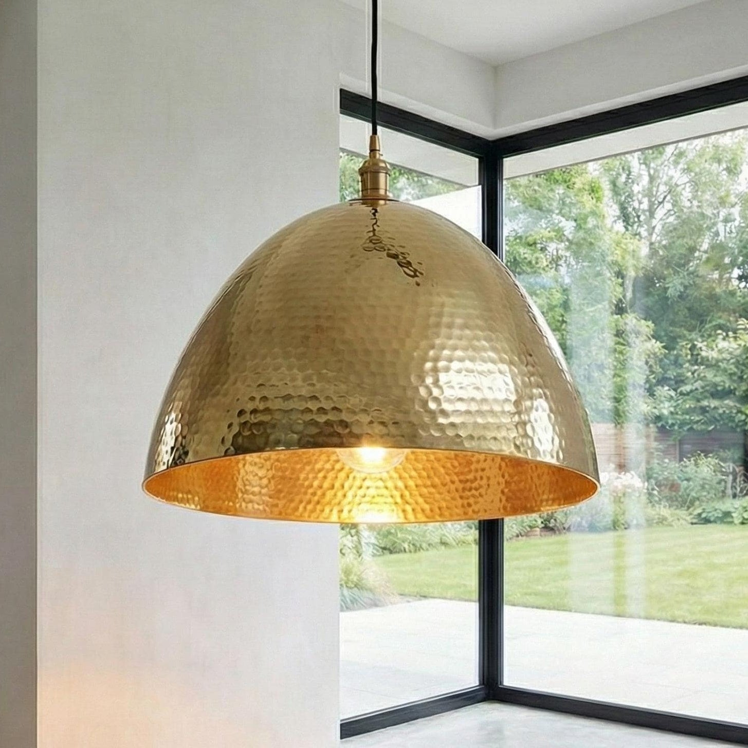Hammered Brass Pendant Light, Large Gold Dome Lamp, Modern Kitchen Island Lighting