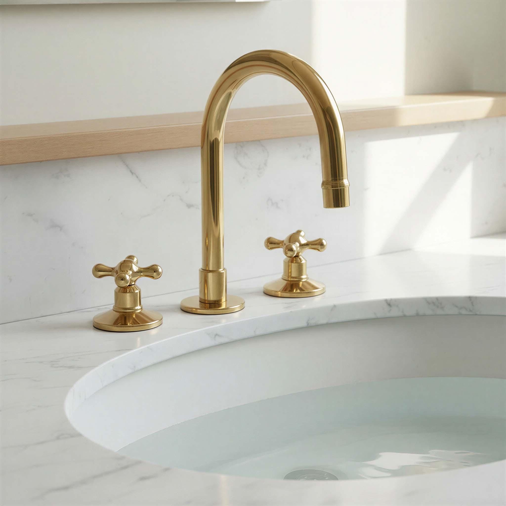 Unlacquered Widespread Brass Bathroom Faucet: Solid Brass Sink Tap Mixer with Cross Handles