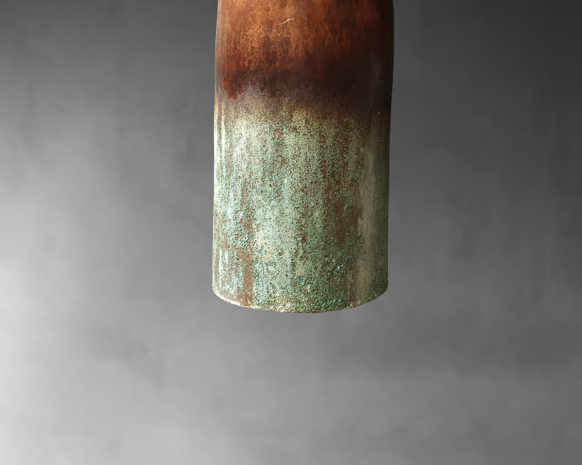 Green Patina Farmhouse Light – Oxidized Long Copper Pendant Lamp