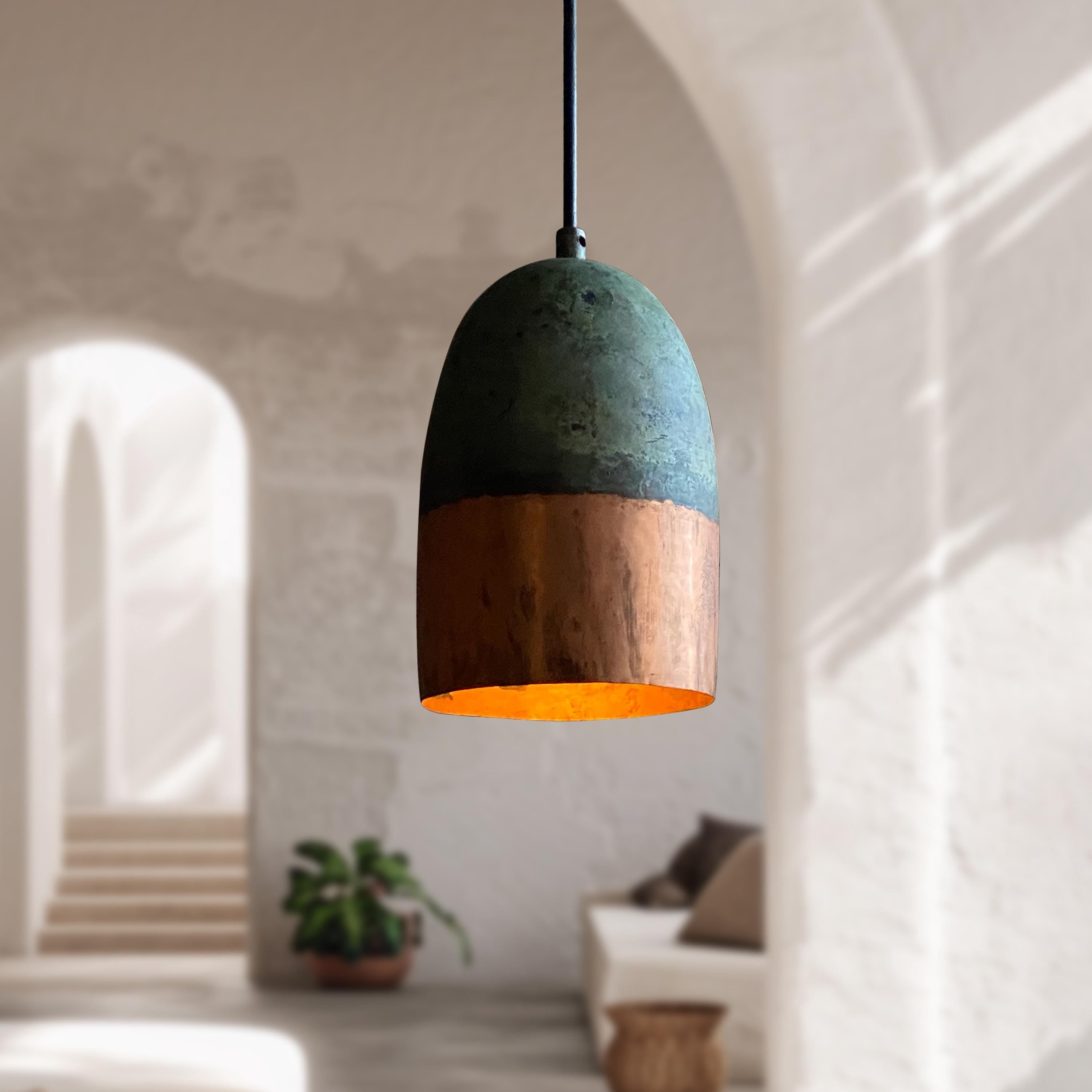 Oxidized Copper Pendant Light – Green Patina Farmhouse Ceiling Fixture
