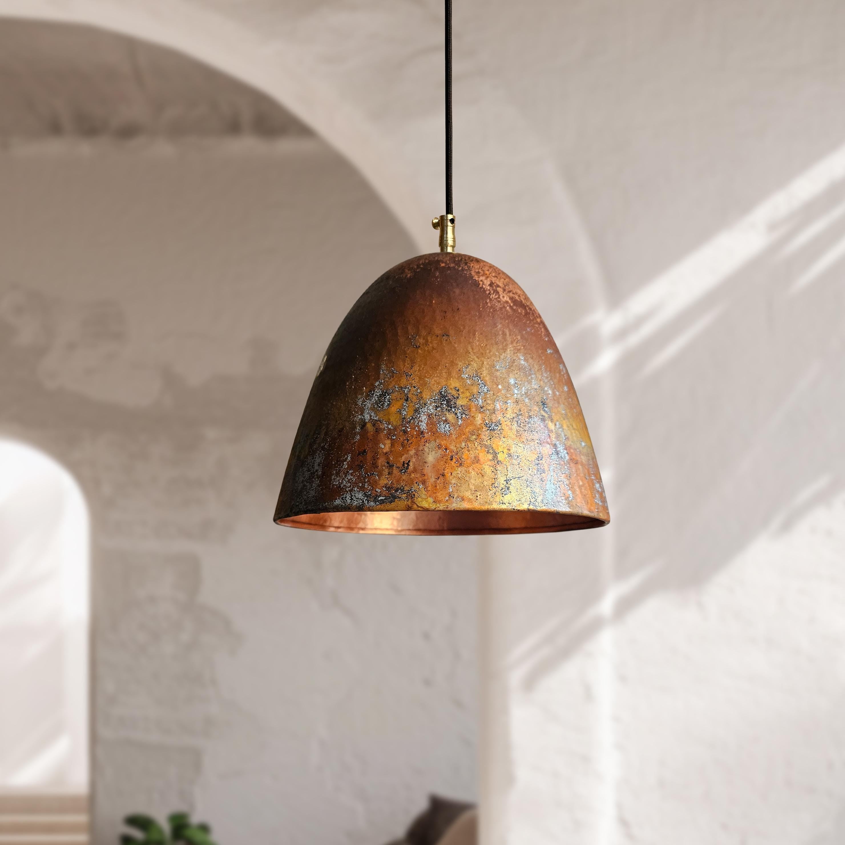3 Oxidized Copper Pendant Lights – Rustic Farmhouse Ceiling Fixtures