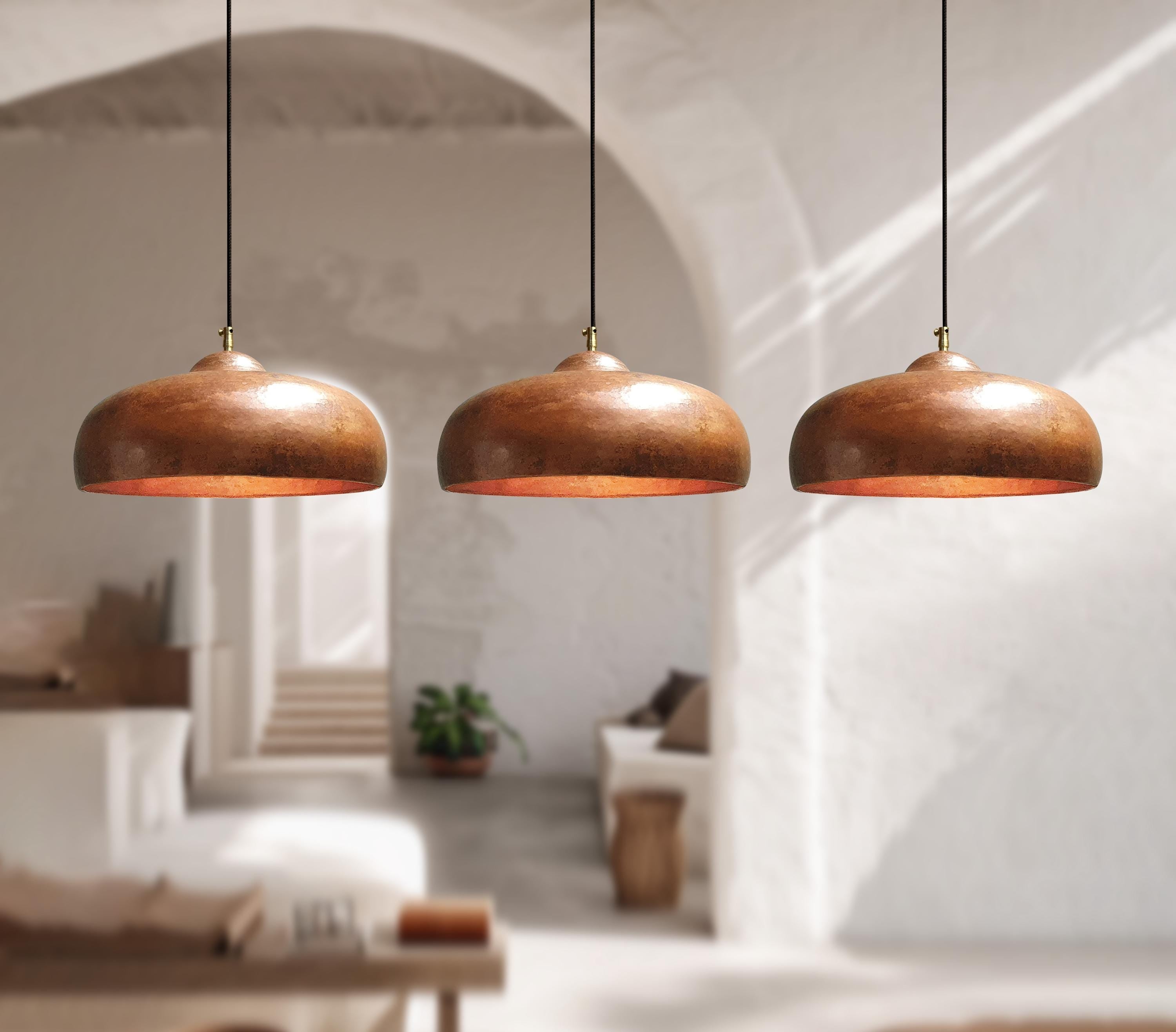 3 Copper Pendant Lights – Rustic Farmhouse Kitchen Island Fixtures