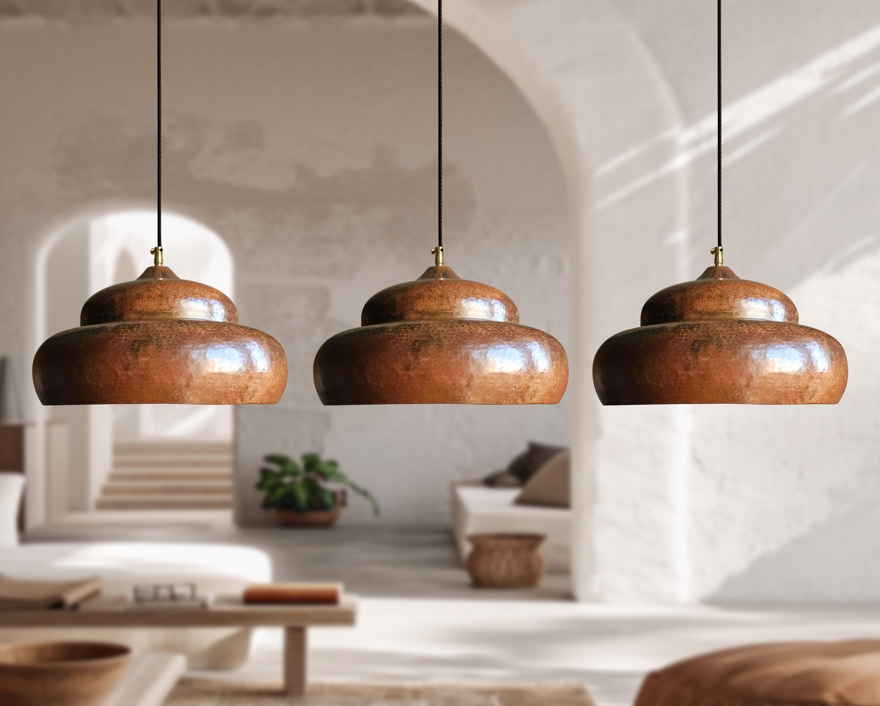 3 Copper Pendant Lights – Oxidized Kitchen Island Hanging Fixtures